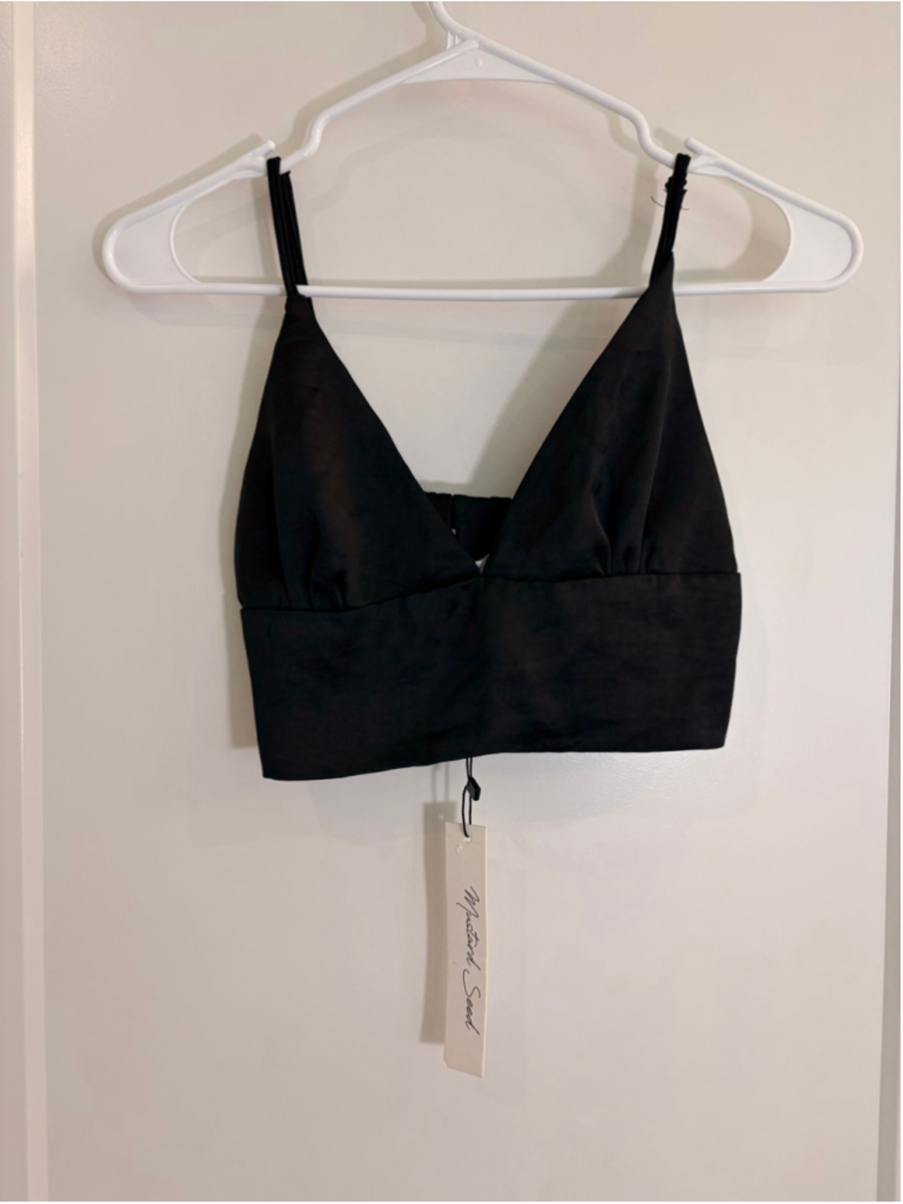 Women's Mustard Seed Black Satin V-Neck Bralette Crop Top Small NWT